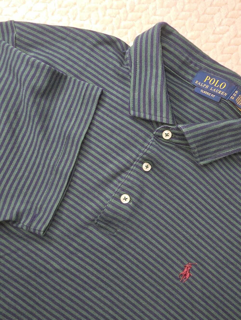 Polo Ralph Lauren Classic Fit Polo Green and Blue Micro-Striped Shirt XL